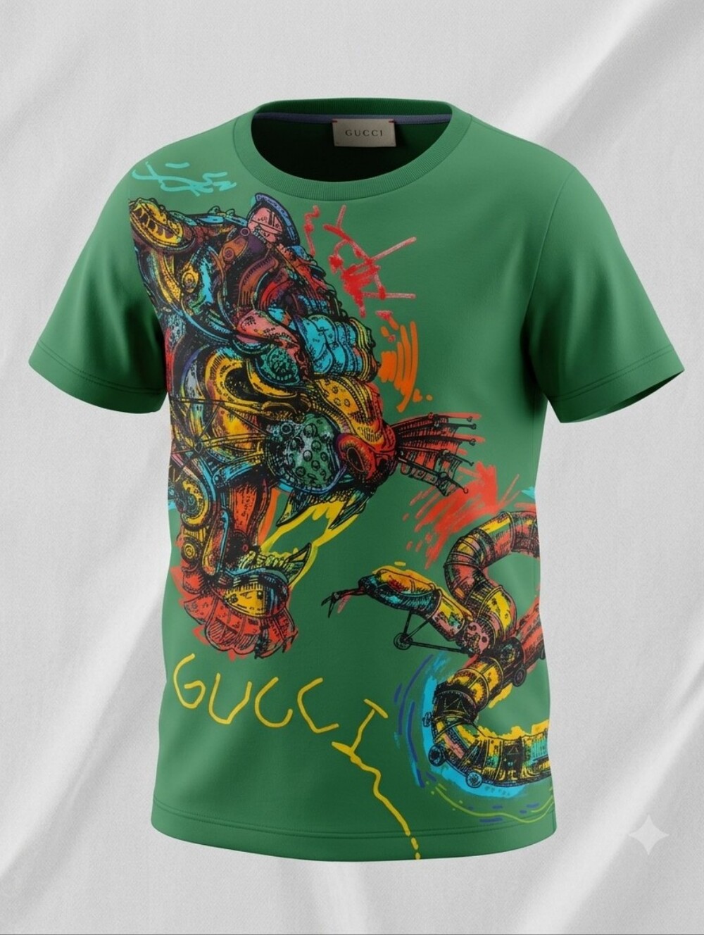 Gucci Animalium Tiger Snake Print T Shirt Green Cotton Graphic Rare Size 5